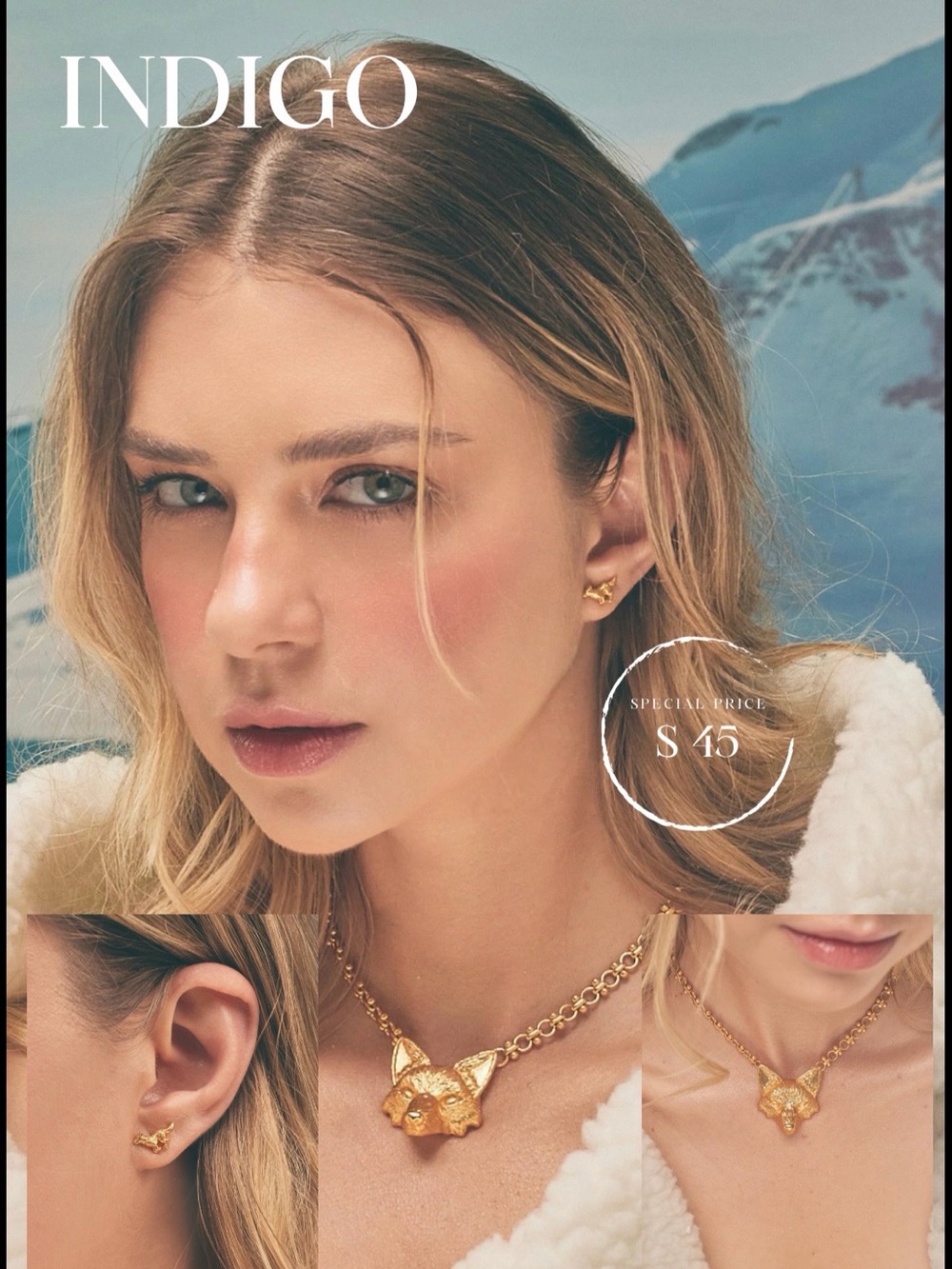 Gold Fox Head Pendant Necklace